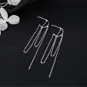 BNWT Sterling Silver Chain Dangle Earrings Rhodium Plated Nickel Free